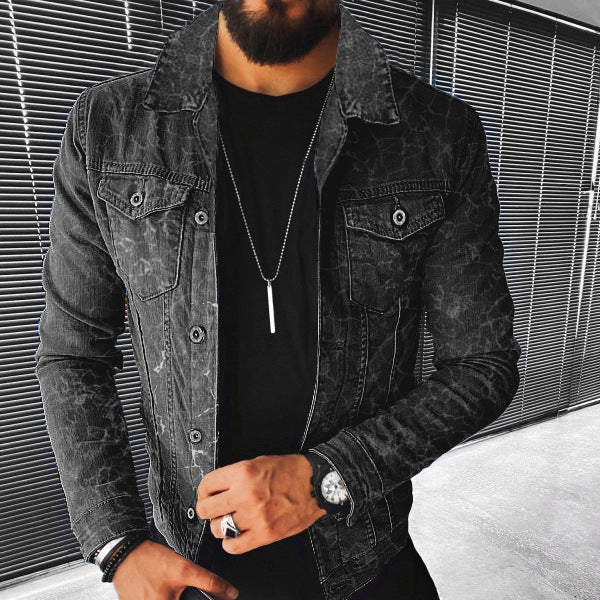 Fashion Print Distressed Print Denim Jacket Men's - KuzuSHOP
