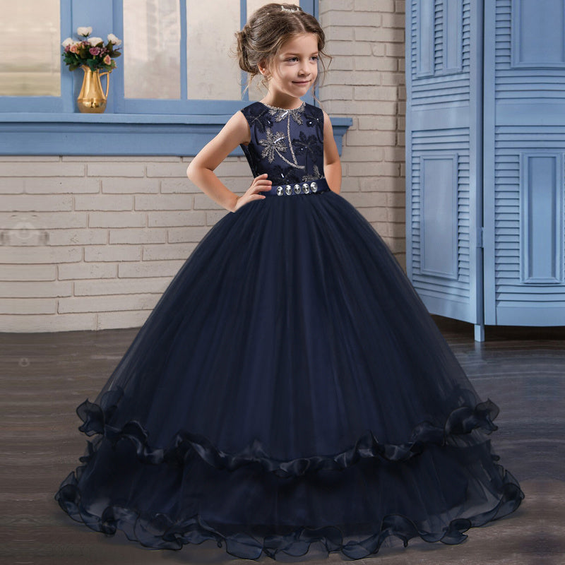 Children's trailing party dress lace skirt - KuzuSHOP
