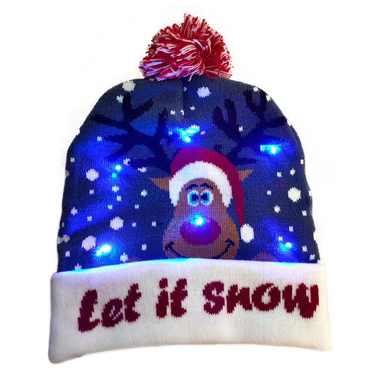 LED Christmas Hat Sweater Knitted Beanie Christmas Light Up Knitted Hat Christmas Gift Kids Xmas New Year Decorations