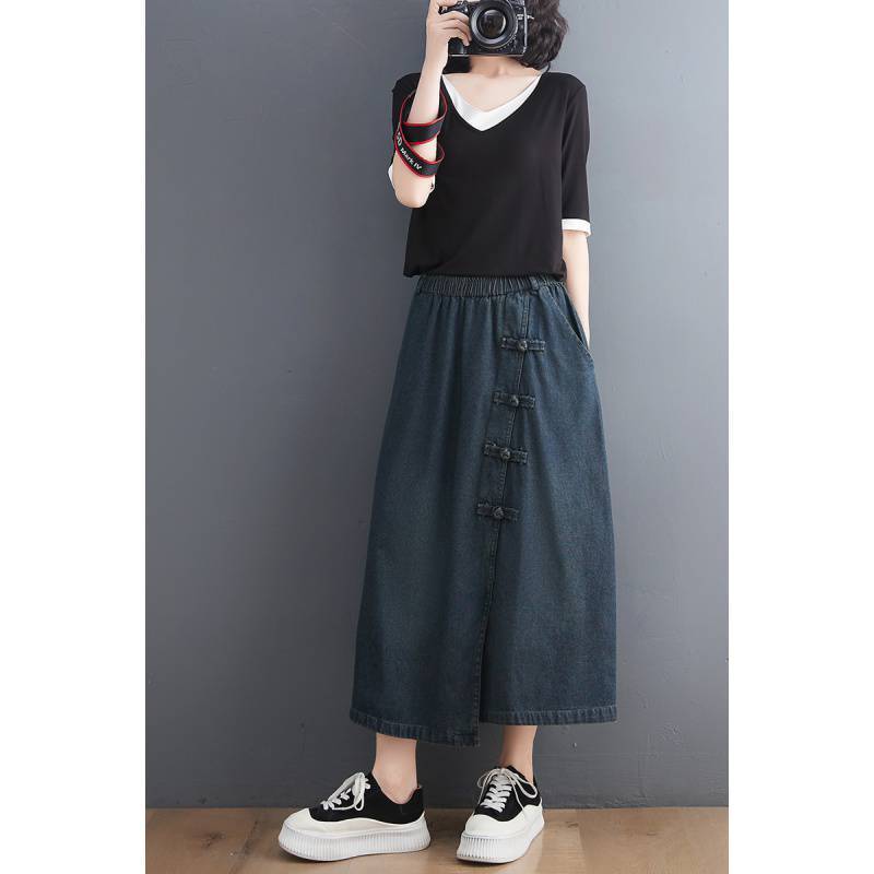 Artistic Retro Buckle Denim Skirt - KuzuSHOP