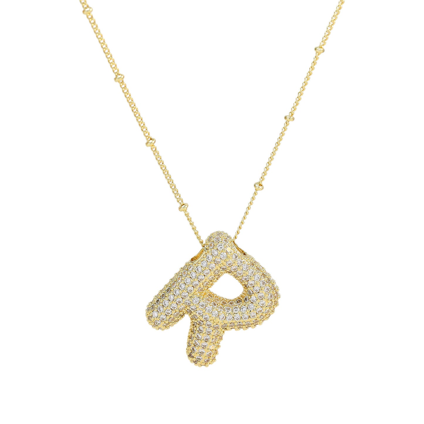 Brass Zircon Bubble Balloon Letter Pendant Necklace For Women - KuzuSHOP