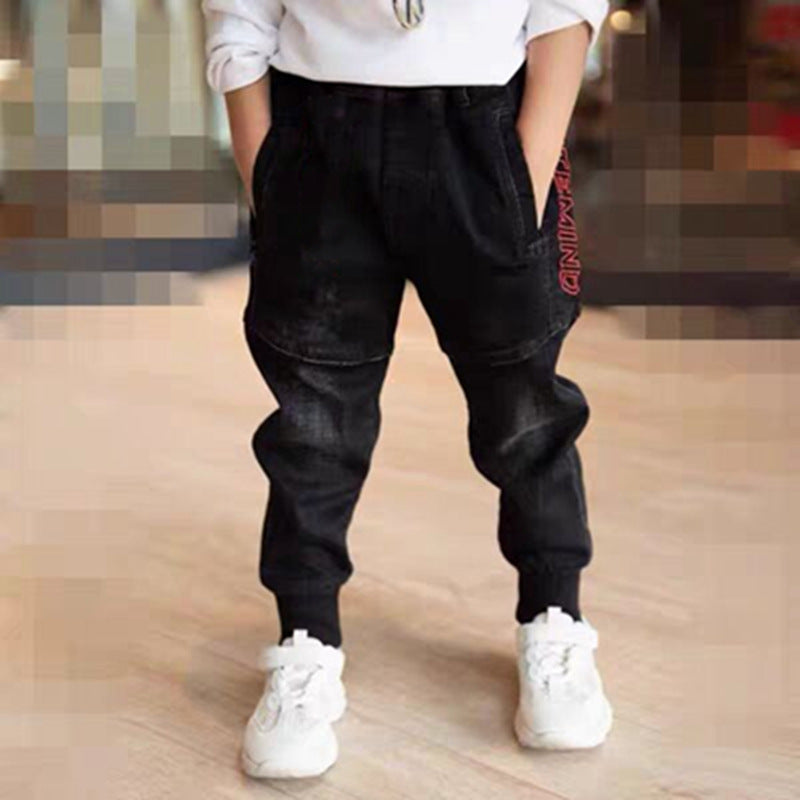 Kids Black Jeans Single Pants Spring And Autumn Boys Pants - KuzuSHOP