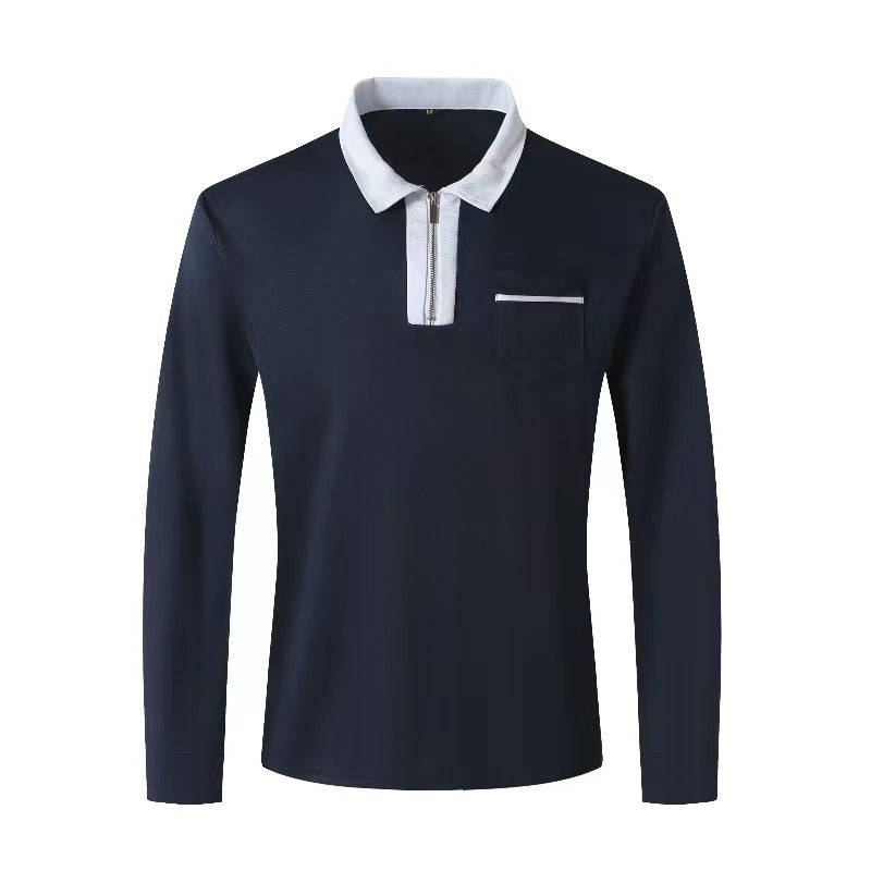 2024 Autumn Mens Long Sleeve Zipper Polo Shirts Casual Lapel Collar Zip Up Henley Shirts Cotton Sports Golf Tennis T-Shirts With Pockets - KuzuSHOP
