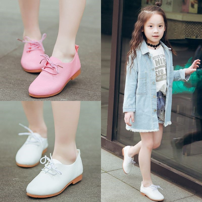 Little Girl Soft-soled Peas Shoes Girls All-match Princess Single Shoes Children Lace-up Shoes - KuzuSHOP