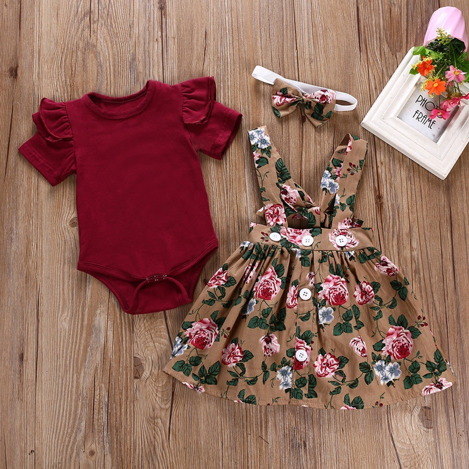 Printed suspender skirt two-piece suit - KuzuSHOP