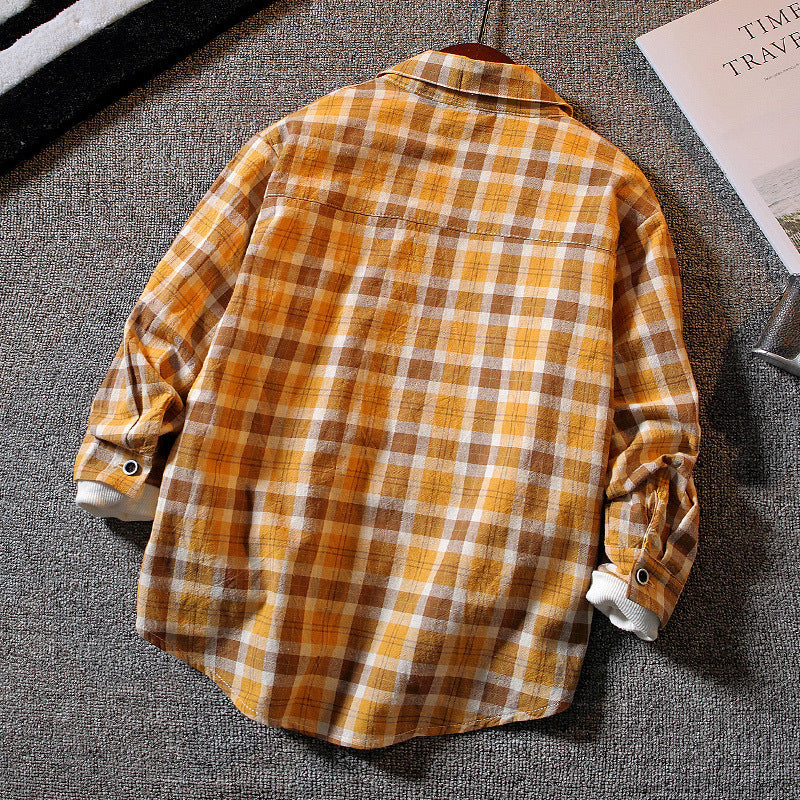 Boys' Long-sleeved Plaid Shirt Casual Trendy And Handsome - KuzuSHOP