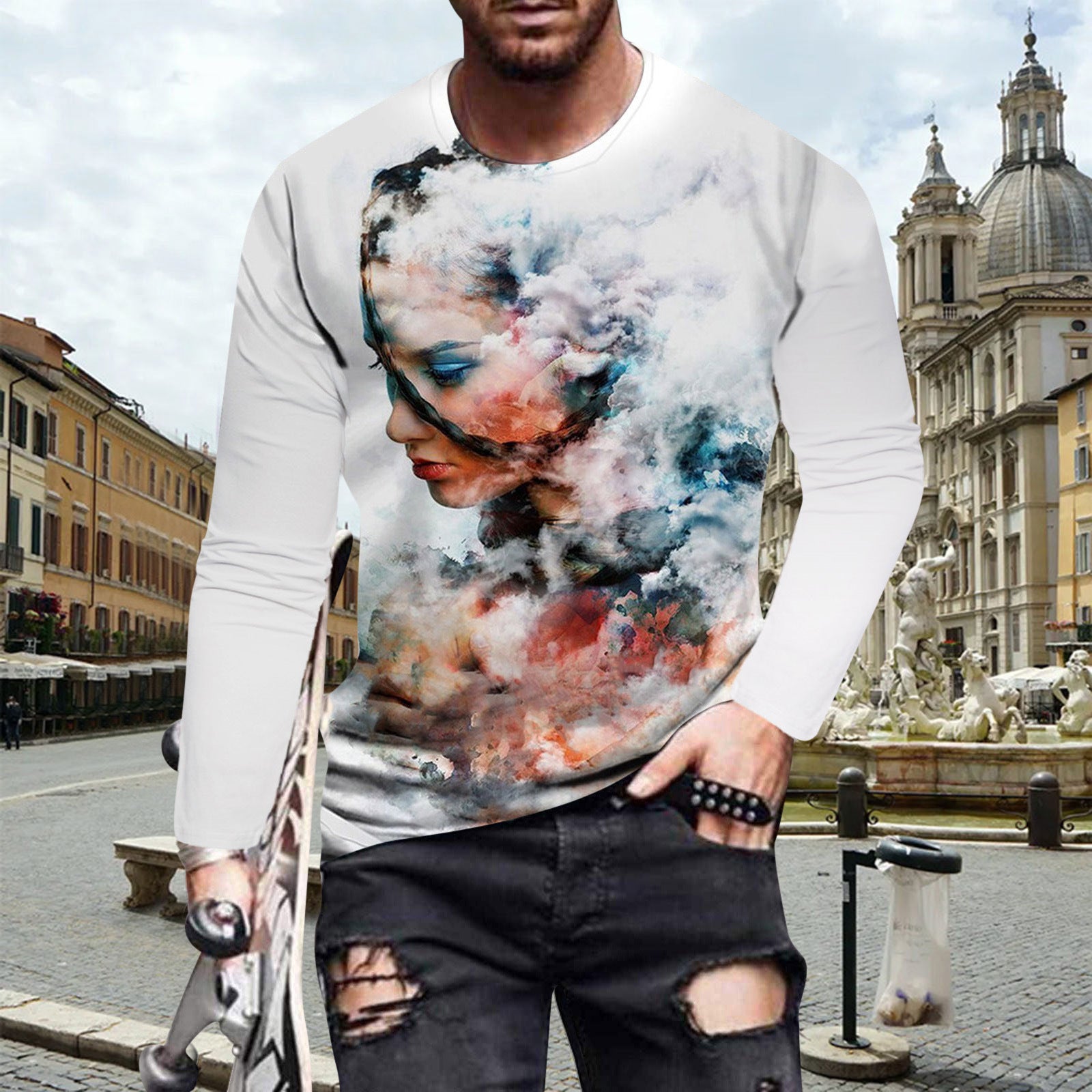 Trendy 3D Digital Printing Abstract Painting Long Sleeve - KuzuSHOP