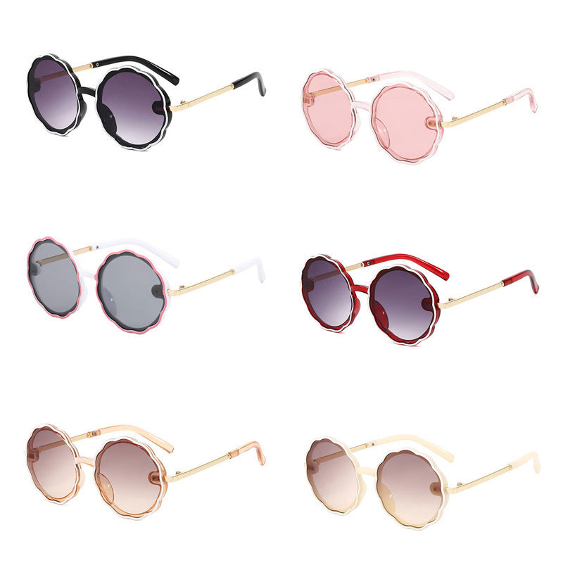 Kids Wave Frame Vintage Round Frame Sunglasses - KuzuSHOP