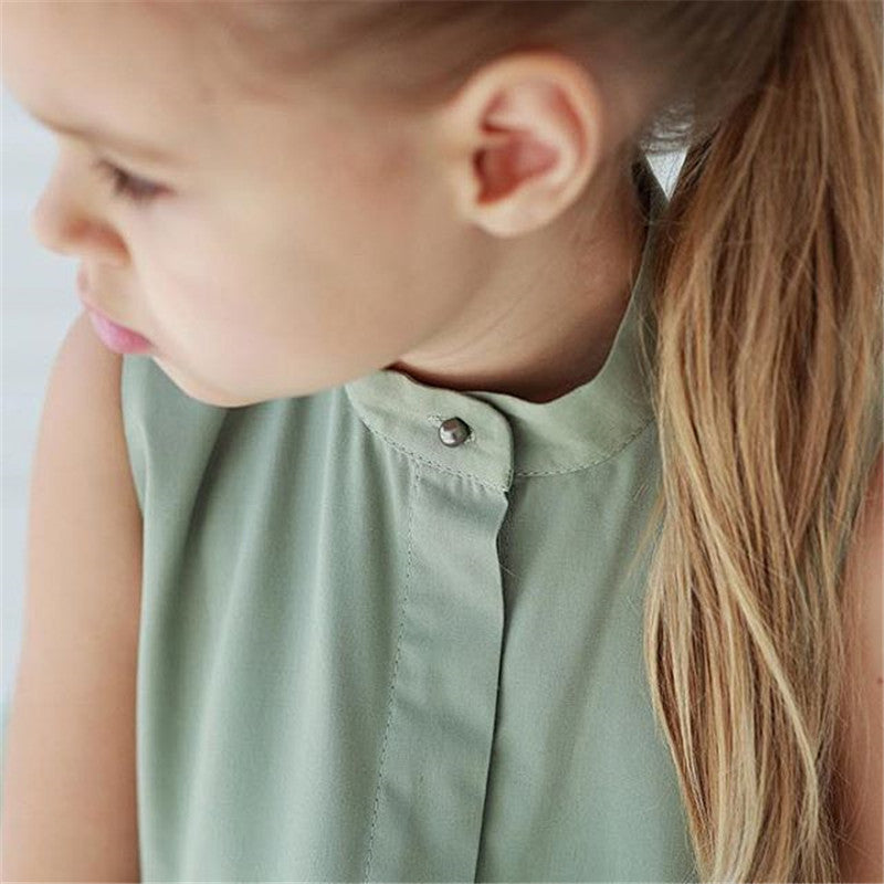 Fashion Simple Solid Color Sleeveless Small And Medium Girl Dress - KuzuSHOP