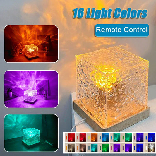 16 Colors LED Water Ripple Ambient Night Light USB Rotating Projection Crystal Table Lamp RGB Dimmable Home Decoration - KuzuSHOP