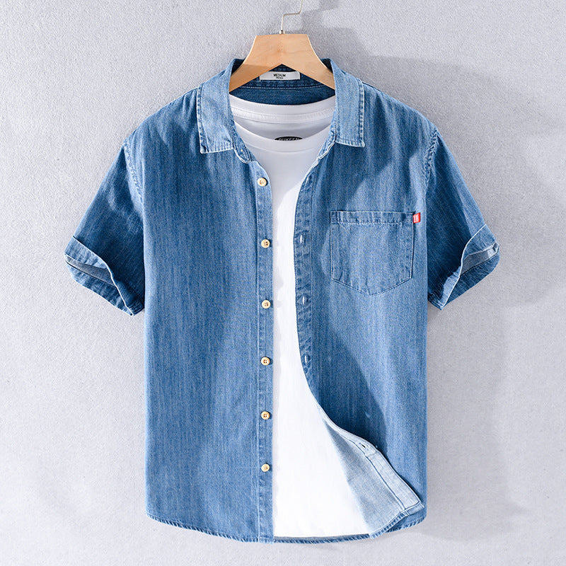 Summer Cotton Short Sleeve Denim Shirt For Men Classic All-matching - KuzuSHOP