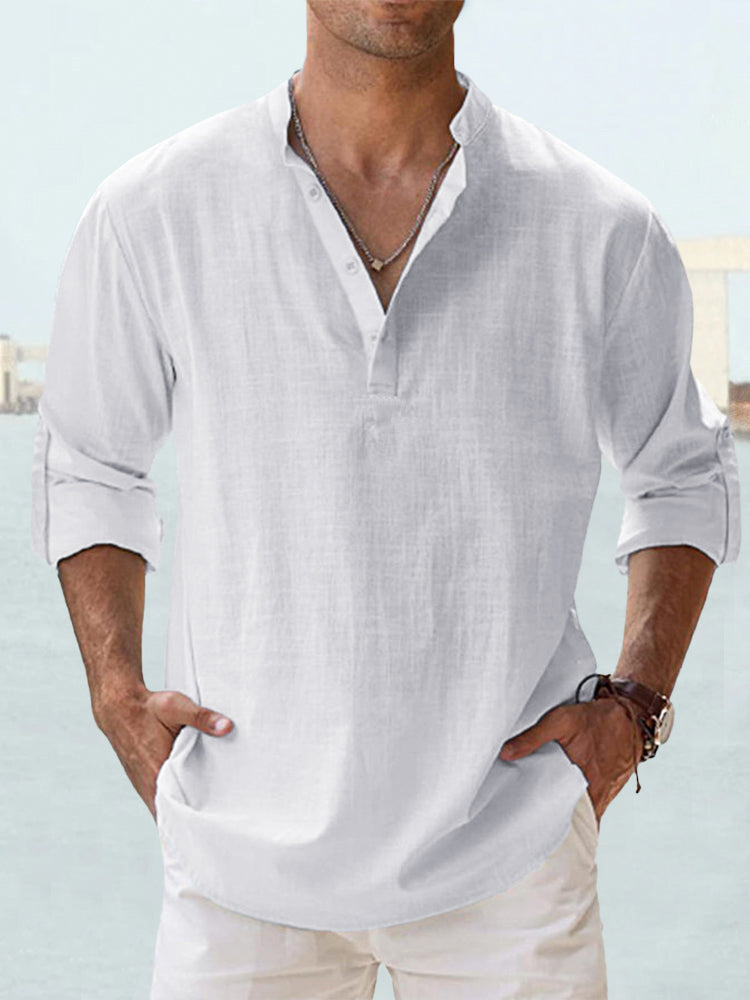 New Men's Casual Blouse Cotton Linen Shirt Loose Tops Long Sleeve Tee Shirt Spring Autumn Casual Handsome Men's Shirts - KuzuSHOP