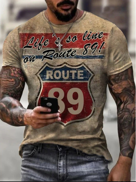 Casual Round Neck Digital Print Slim Short Sleeve Pullover T-shirt - KuzuSHOP