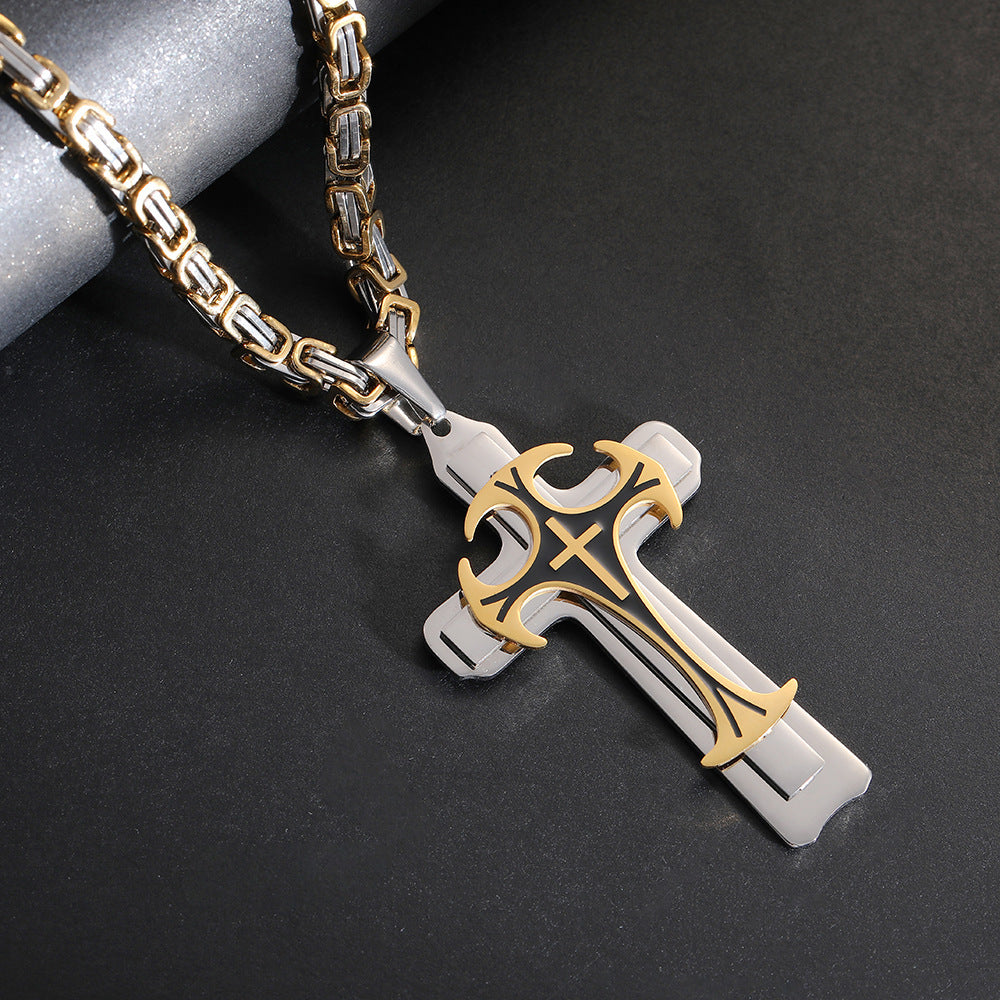 Fashion Jewelry Christian Trinity Latin Cross Necklace For Men Stainless Steel Three Layers Cross Pendants Necklaces Jewelry Gift - KuzuSHOP