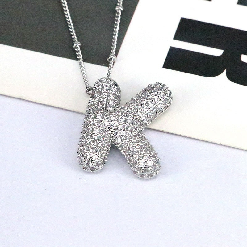 Brass Zircon Bubble Balloon Letter Pendant Necklace For Women - KuzuSHOP