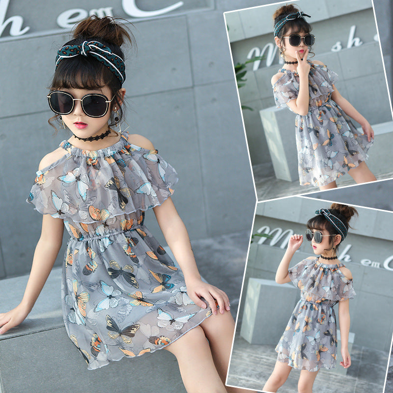Summer new fashion Korean style big kids girls chiffon print skirt - KuzuSHOP