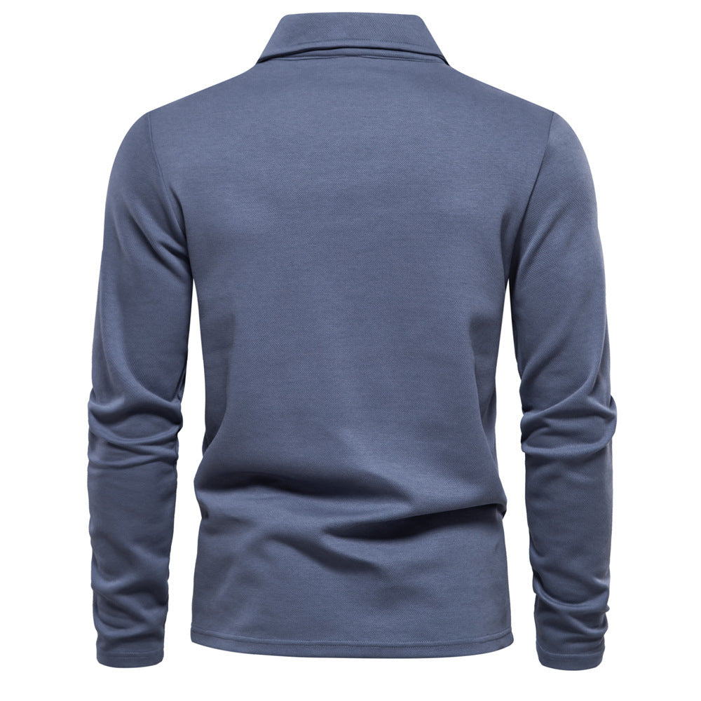Fashion Lapel Long-sleeved Polo Shirt Men's Casual Solid Color Tops Clothing - KuzuSHOP