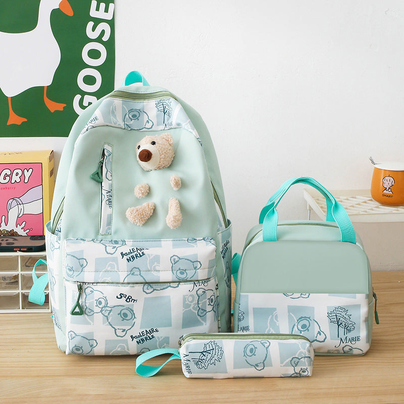 Elementary And Middle School Student Schoolbags Women's Cute Bear Lunch Box Three-piece Set - KuzuSHOP