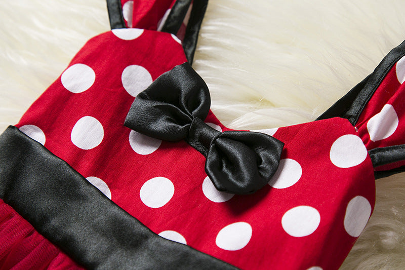 Sleeveless Vest Polka Dot Bow Princess Dress - KuzuSHOP