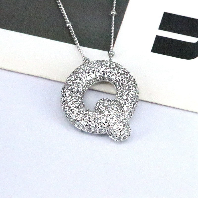 Brass Zircon Bubble Balloon Letter Pendant Necklace For Women - KuzuSHOP