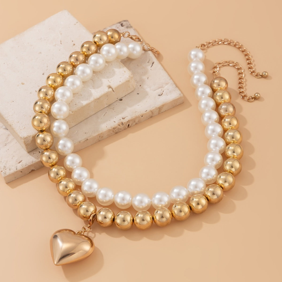 Ornament Pearl Heart Clavicle Chain Beaded Heart-shaped - KuzuSHOP