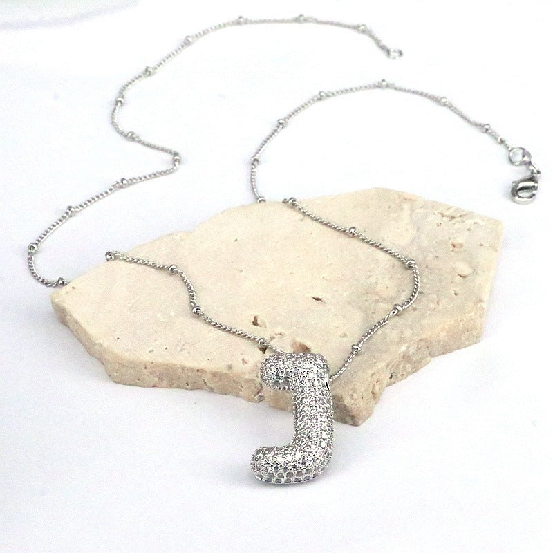 Brass Zircon Bubble Balloon Letter Pendant Necklace For Women - KuzuSHOP