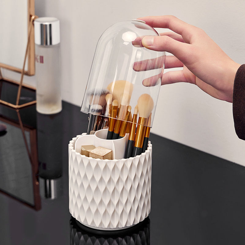 360 Rotating Large Capacity Transparent Makeup Brush Storage Pen Holder Acrylic Dust With Lid Desktop Cosmetic Storage Box - KuzuSHOP