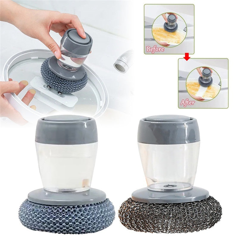 Kitchen Soap Dispensing Palm Brush Cleaner Push-type Brush Kitchen Detergent Tools - KuzuSHOP