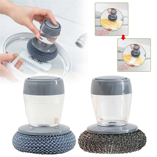 Kitchen Soap Dispensing Palm Brush Cleaner Push-type Brush Kitchen Detergent Tools - KuzuSHOP
