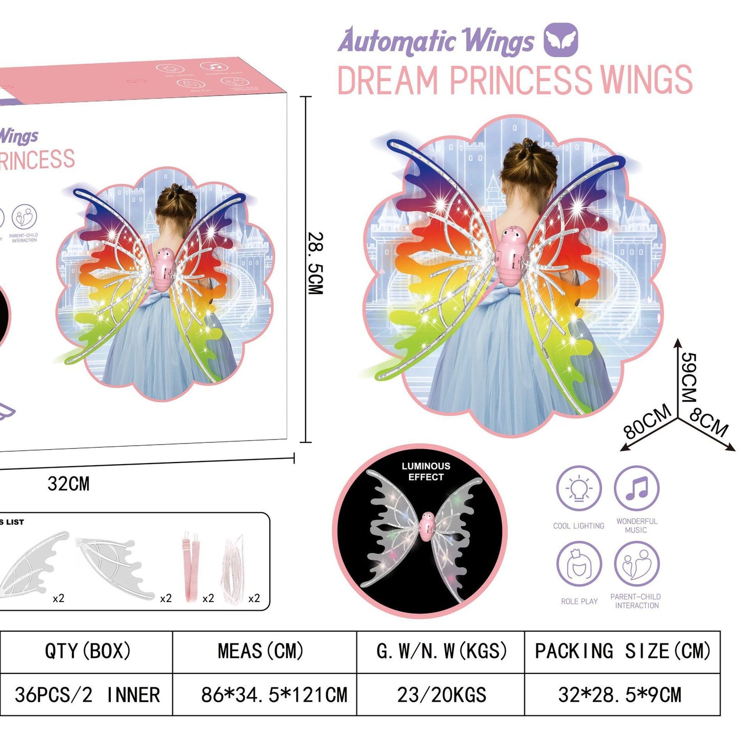 Girls Electrical Butterfly Wings With Lights Glowing Shiny Dress Up Moving Fairy Wings For Birthday Wedding Christmas Halloween - KuzuSHOP