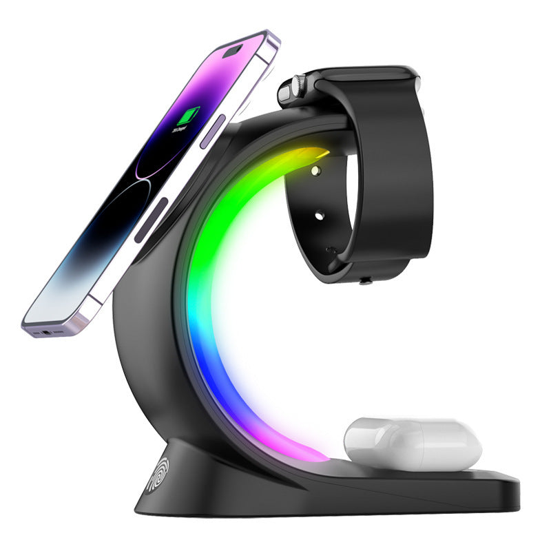 4 In 1 Magnetic Wireless Charger Fast Charging For Smart Phone Atmosphere Light Charging Station For Airpods Pro I-phone Watch - KuzuSHOP