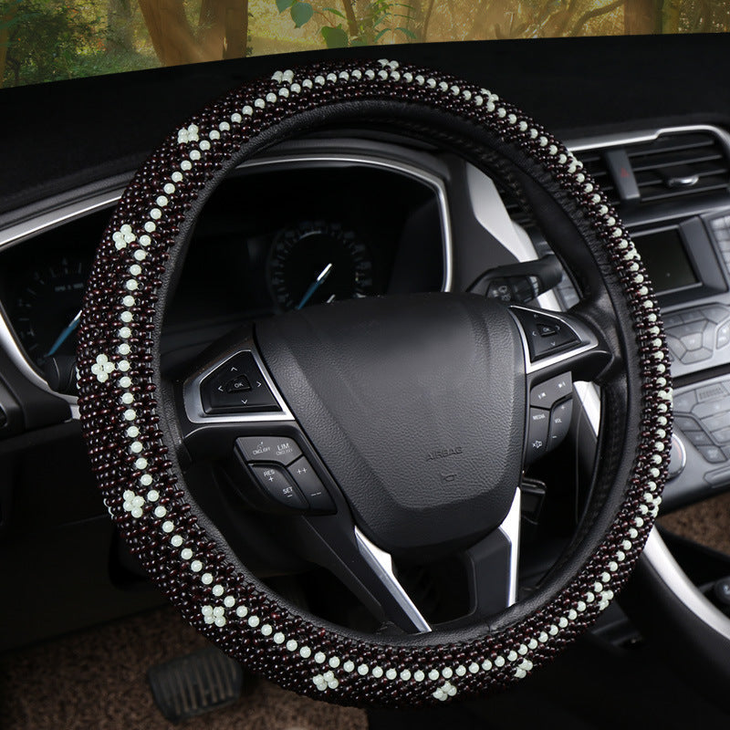 Small Card Light Wooden Bead Steering Wheel Cover - KuzuSHOP