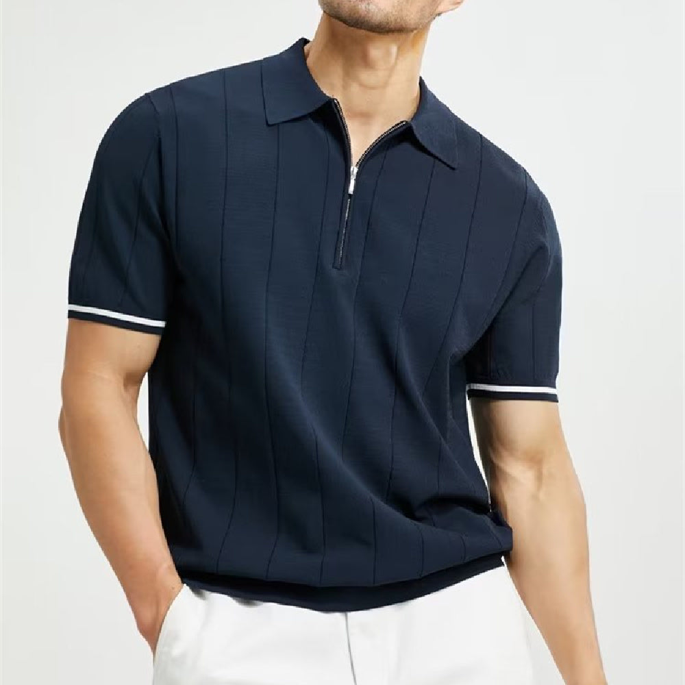 Fashion Short-sleeved Polo Shirt Summer Lapel Zipper T-shirt Tops Mens Clothing - KuzuSHOP