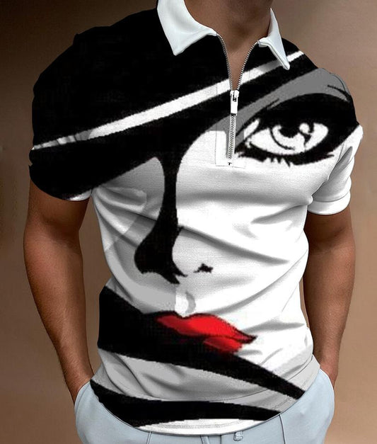 Shirts For Men Face Art Print Short Sleeve Tshirts Streetwear Mens - KuzuSHOP