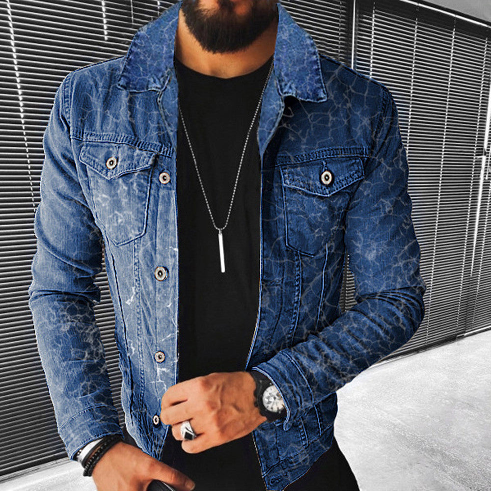 Fashion Print Distressed Print Denim Jacket Men's - KuzuSHOP