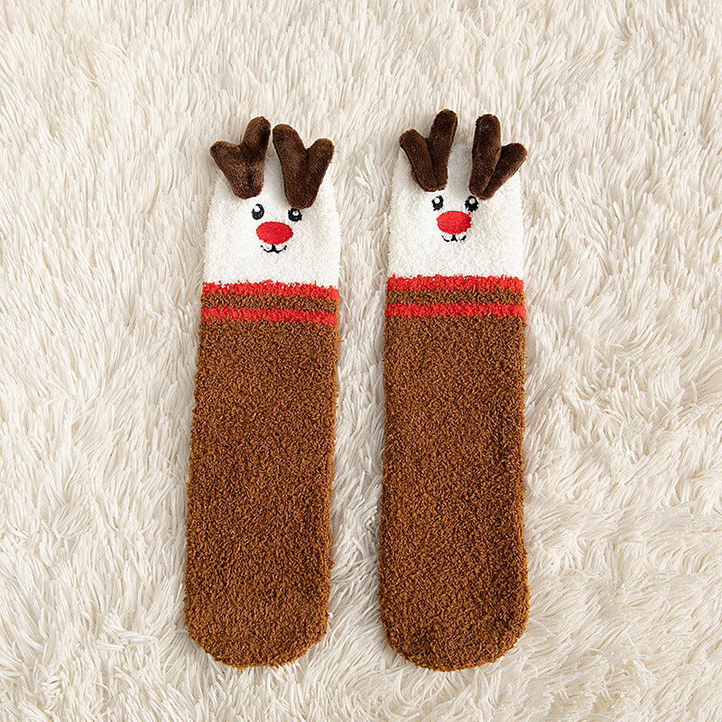 Child Christmas Socks Winter No-shedding Cute Elk Elk Santa Claus Snowman Sleeping Floor Coral Fleece Socks - KuzuSHOP