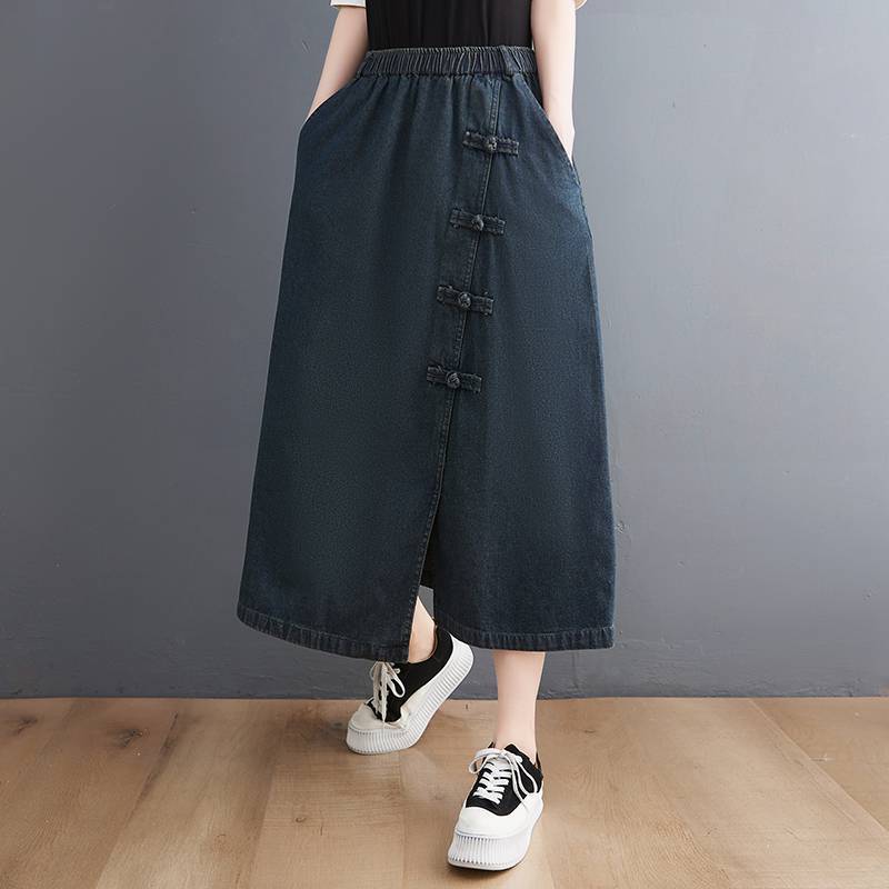 Artistic Retro Buckle Denim Skirt - KuzuSHOP