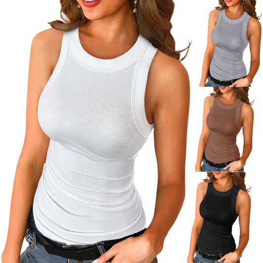 Basic Shirt Round Neck Sleeveless Tops Camisole Women Casual Sport Vest Summer - KuzuSHOP