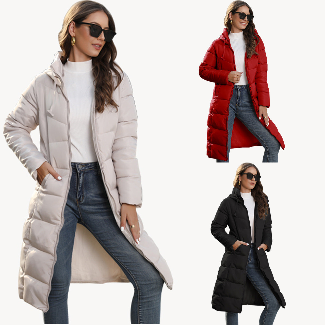 Hooded Women's Cotton Padded Clothing Women's Mid-length Slim Fit - KuzuSHOP