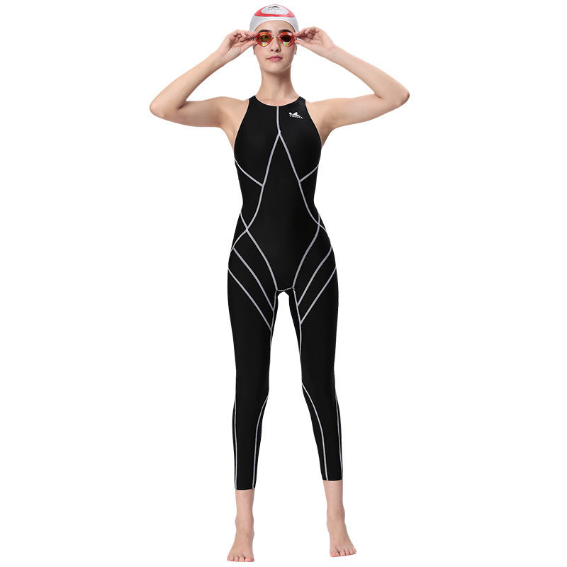 One-piece Silk Quick-drying Fabric Professional Training Competition Long Swimsuit - KuzuSHOP