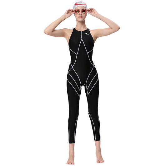 One-piece Silk Quick-drying Fabric Professional Training Competition Long Swimsuit - KuzuSHOP