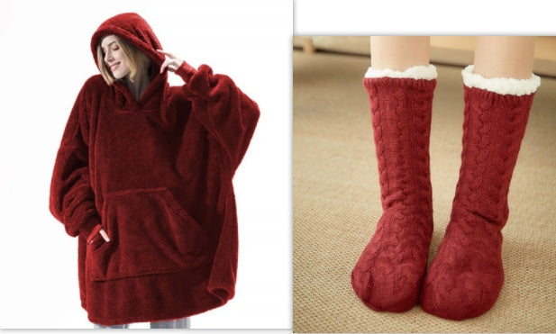 Hoodie Sweatshirt With Big Pocket Tops Sweater Comfortable Loose Double-Sided Fleece Thicker Wearable Blanket - KuzuSHOP