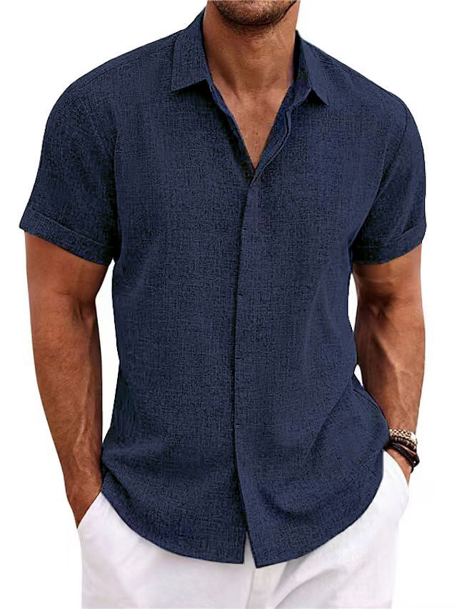 Men's Solid Color Loose Linen Short-sleeved T-shirt - KuzuSHOP