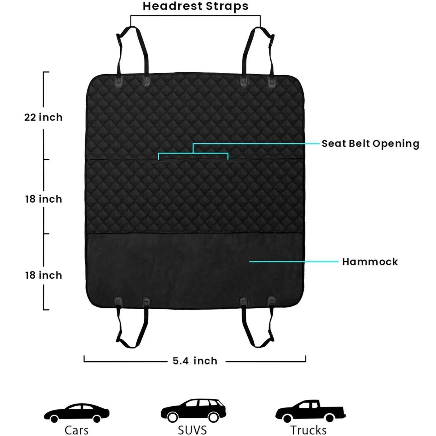 Seat Cover Rear Back Car Pet Dog Travel Waterproof Bench Protector Luxury -Black - KuzuSHOP