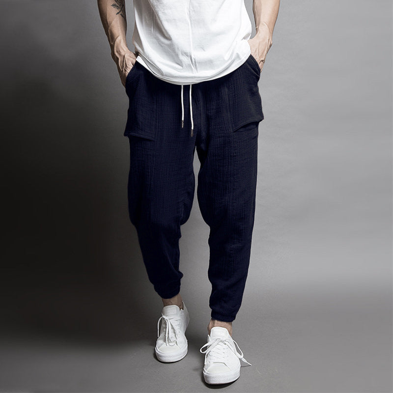 Casual double-layer wrinkled color beam leg pants