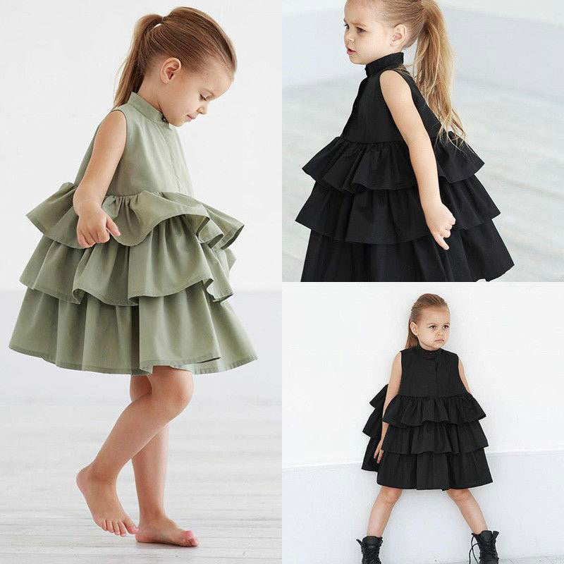Fashion Simple Solid Color Sleeveless Small And Medium Girl Dress - KuzuSHOP