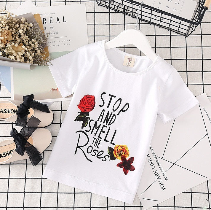 Kids Clothes White T-shirt Denim Skirt 2pcs Girls Suits - KuzuSHOP