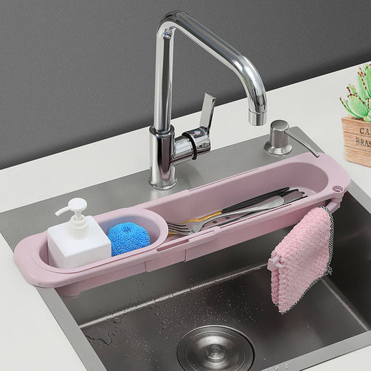 Telescopic Sink Rack Soap Sponge Holder Kitchen Sinks Organizer Adjustable Sinks Drainer Rack Storage Basket Kitchen Accessories - KuzuSHOP