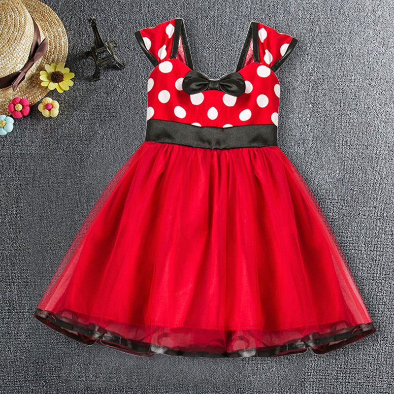 Sleeveless Vest Polka Dot Bow Princess Dress - KuzuSHOP