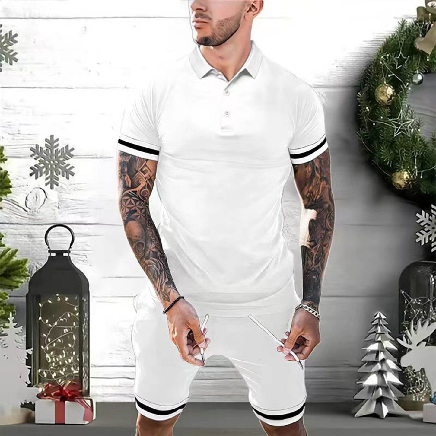 Mens Short Sets 2 Piece Outfits Polo Shirt Fashion Summer Tracksuits Casual Set Short Sleeve And Shorts Set For Men - KuzuSHOP